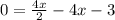 0=\frac{4x}{2}-4x-3