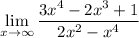 \displaystyle \lim_{x \to \infty} \frac{3x^4-2x^3+1}{2x^2-x^4}