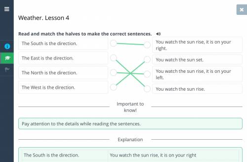 Weather. Lesson 4 Read and match the halves to make the correct sentences.The South is the direction