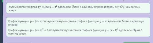 Как можно получить график функции y= (x – 4)²+ 5 из графика функции y= x²? путем сдвига графика функ