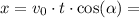 x = v_0\cdot t\cdot\cos(\alpha) =