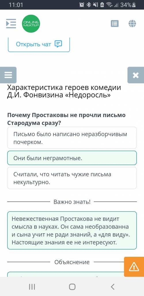 Почему Простаковы не прочли письмо Стародума сразу? 1Они были неграмотные.2Письмо было написано нера