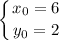 \displaystyle \left \{ {{x_0=6} \atop {y_0 =2}} \right.