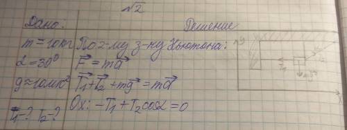 тело массой 10 кг подвешено на двух невесомых нерастяжимых нитях, как показано на рисунке 5.7. Опред