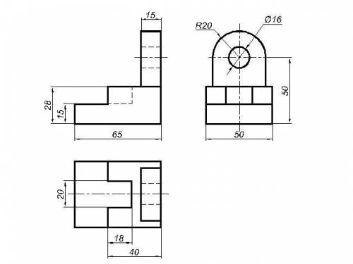 Сделайте чертеж детали в трех видах