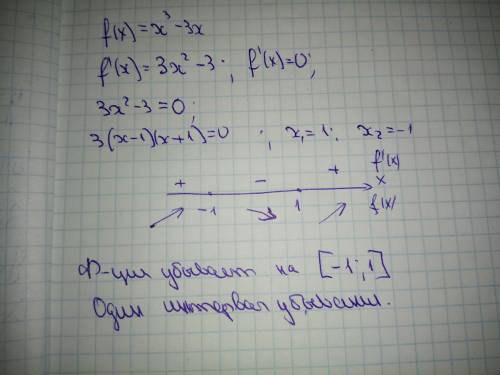 Сколько интервалов убывания имеет функция f(х) = х3 – 3х