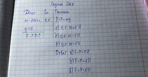 Тело массой 500 кг равномерно перемещается: а) вертикально вверх; б) горизонтально; в) вертикально в