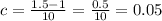 c = \frac{1.5 - 1}{10} = \frac{0.5}{10} = 0.05