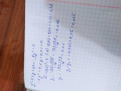 Реши уравнение: y2+0,2y+0,01−9y2=0. В ответ запиши сумму его корней​
