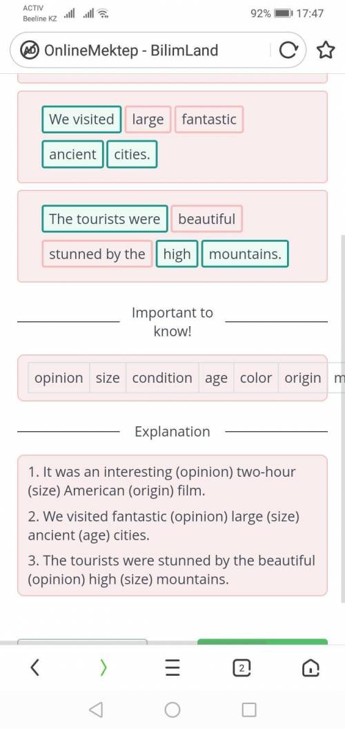 Landmarks in Kazakhstan Read the words and drag them into the correct order to complete the sentence