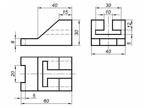 Изобразить 3 проекции по данному чертежу (сверху, спереди, слева) Заранее
