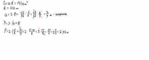 Площадь прямоугольника картины 15/32 м². Какой длины понадобится багет для изготовления рамки, если