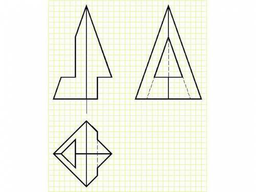 Построить по 3 проекции призмы и пирамиды с вырезами. Размеры увеличить в 2 раза.