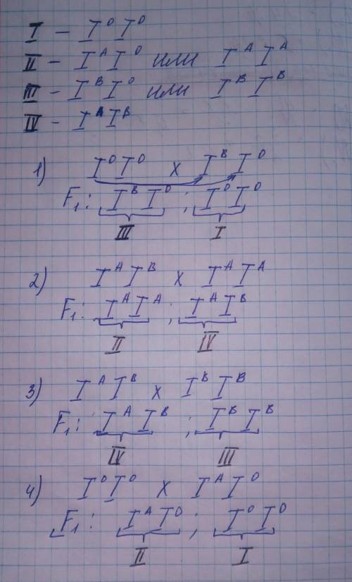 Изобразите в виде схемы любой из шести процессов наследования раз- личных групп крови:1) P - IхIII г