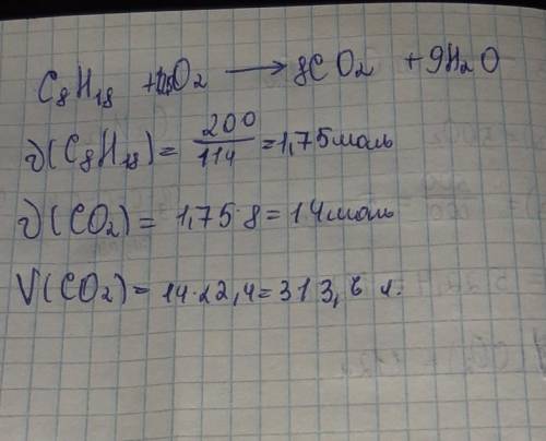 Какой обьем углекислого газа образуется при сгорании 200г 2,2 -диметилпентан?