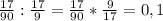 \frac{17}{90} : \frac{17}{9} = \frac{17}{90} * \frac{9}{17} = 0,1