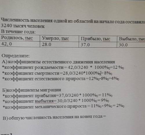 Численность населения одной из областей на начало года составила 3240 тысяч человек В течение года: