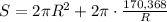 S = 2\pi R^2 + 2\pi\cdot\frac{170{,}368}{R}