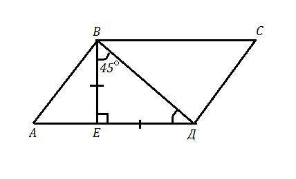 В параллелограмме АВСD на стороне АD отмечена точка E, ∠ВED = 900, ∠EВD = 450, АЕ = 3 см, ЕD = 8 см.