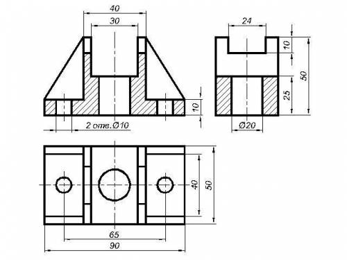 .По двум заданным видам детали построить вид слева, выполнить на этих видах целесообразные простые р