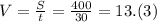 V = \frac{S}{t} = \frac{400}{30} = 13.(3)