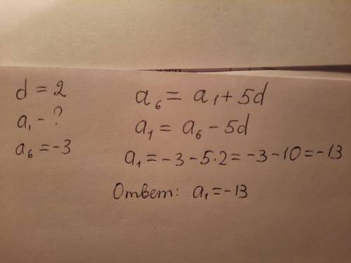 Різниця арифметичної прогресії дорівнює 2 знайдіть а¹ якщо а⁶= -3​