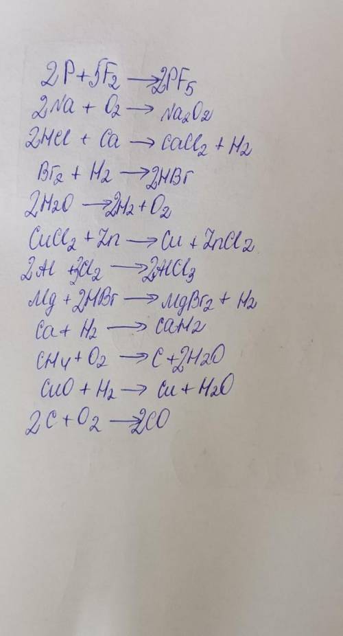 ответ дан Расставить коэффициенты в уравнениях реакций, если они нужны: P + F2 →PF5 Na + O2 → Na2O2