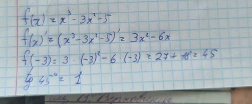 Найти тангенс угла между касательной к графику функции f(x)=x^3-3x^2-5 в точке с абсциссой x^0=-3 и