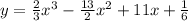 y = \frac{2}{3} x^{3} -\frac{13}{2} x^{2} +11x+\frac{1}{6}