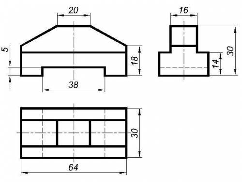 хотя бы схематично построить третью проекцию данной фигуры (вид слева) и саму фигуру в аксонометриче