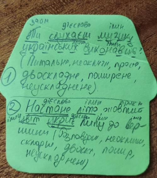 Виконайте синтаксичний розбір речення. Ти слухаєш музику українських виконавців? Настане літо, жовти