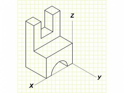 найти третий вид и аксенометрическую проекцию