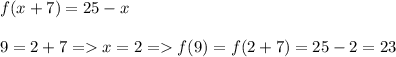 f(x+7)=25-x\\\\9=2+7=x=2=f(9)=f(2+7)=25-2=23