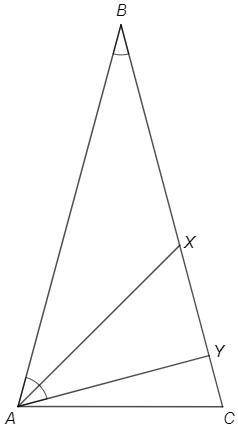 Треугольник ABC стороны AB и BC равны угол ACB равен 75 градусам на стороне BC взяли точки X и Y так
