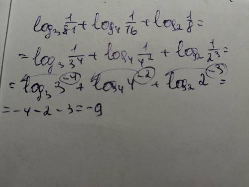 решить . Log3 1/81 + log4 1/16 + log2 1/8