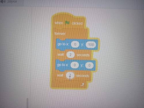 1) Напишите программу на языке Scratch, в которой ком проходит к точке 0, 100 и потом обратно к точк
