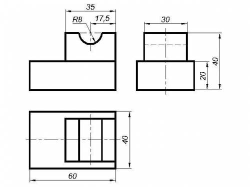Ребята с черчением! Нужно выполнить три вида(в проекционной связи),поставить размеры.