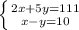 \left \{ {{2x+5y=111} \atop {x-y=10}} \right.