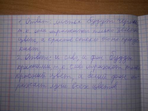 Каким будет казаться цвет зеленых листьев, если смотреть на них через красное стекло ? Почему ? На б