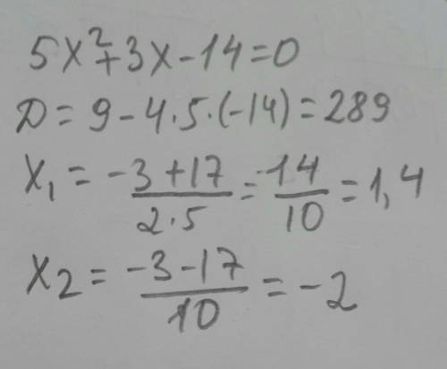 Знайдіть корені квадратного тричлена 5х²+3х -14​