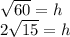 \sqrt{60} = h\\2\sqrt{15} = h