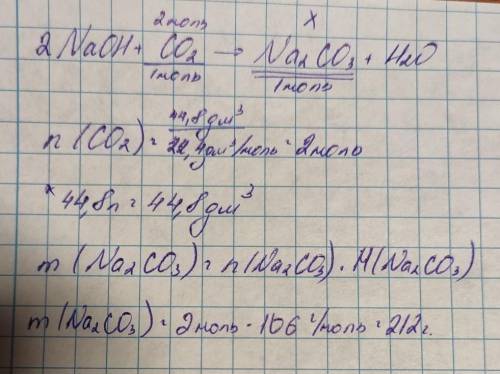 5. Обчисліть масу карбонату натрію, що утворився при пропусканні 44,8 л (н.у.) вуглекислого газу чер