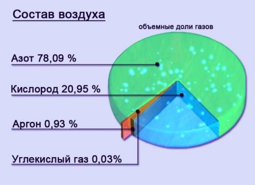 На какой из диаграмм правильно показан газовый состав атмосферы?