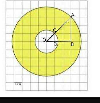 На клетчатой бумаге с размером клетки 1×1 изображены два круга. Найдите площадь заштрихованной фигур
