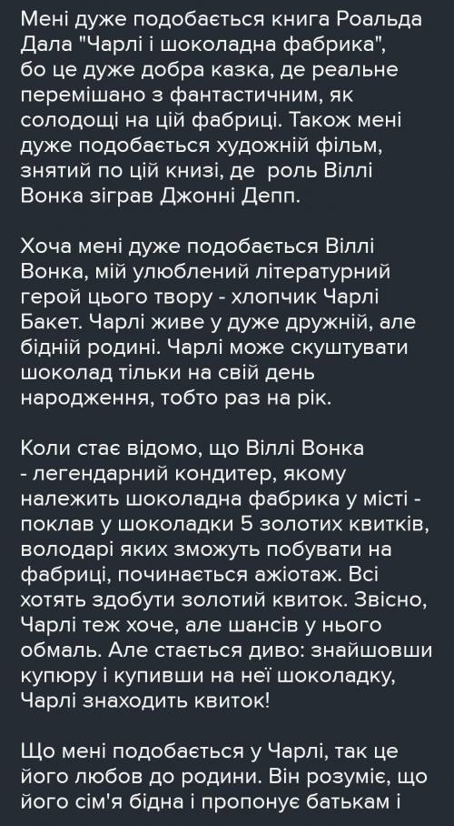 Міні-твір на тему мій улюблений герой літературного твору Чарлі і шоколадна фабрика.