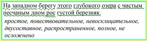 Синтаксический разбор предложения:На западном берегу этого глубокого озера с чистым песчаным дном ро