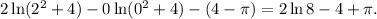 2\ln(2^2 + 4) - 0 \ln (0^2 + 4) - (4 - \pi) = 2 \ln 8 - 4 + \pi.