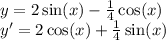 y = 2 \sin(x) - \frac{1}{4} \cos(x) \\ y '= 2 \cos(x) + \frac{1}{4} \sin(x)