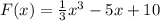 F(x)=\frac{1}{3} x^3-5x+10