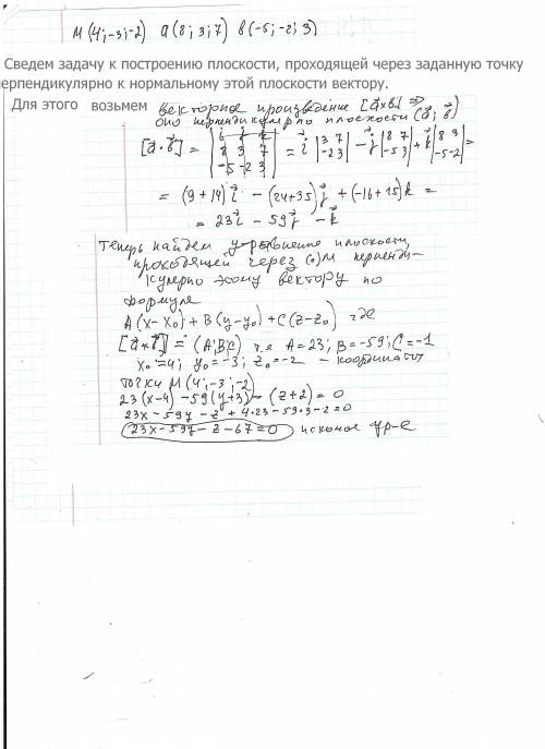 Составить уравнение плоскости, которая проходит через точку M(4; -3;-2) параллельно векторам a(8; 3;